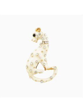 White Enamel Leopard Crystal Brooch Gold-Tone
